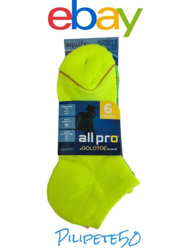 All Pro by GoldToe Women's 6-pair Socks - No Show, Bright Neon Colors, aquafx