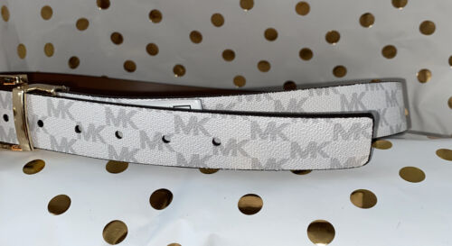 MICHAEL KORS BELT REVERSIBLE LUGGAGE/WHITE WITH MK LOGO GOLD "C" BUCKLE