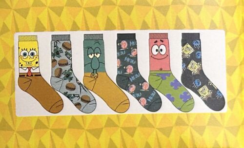 SpongeBob SquarePants Assorted Icons Men's 6-Pair Pack of Crew Socks Multi-Color