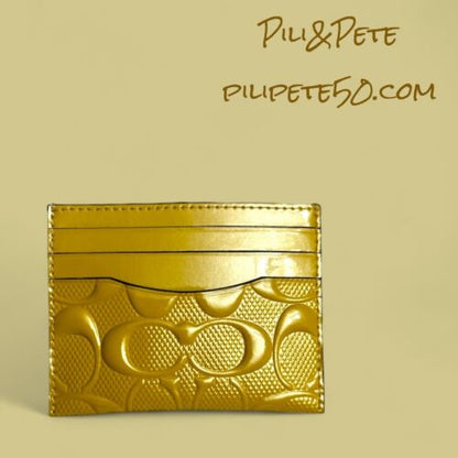 COACH CU119 Slim Id Card Case Wallet In Signature Patent Leather Gold