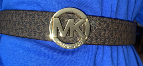MICHAEL KORS BELT REVERSEABLE FLORAL/CHOCOLATE MK LOGO WITH GOLD MK BUCKLE