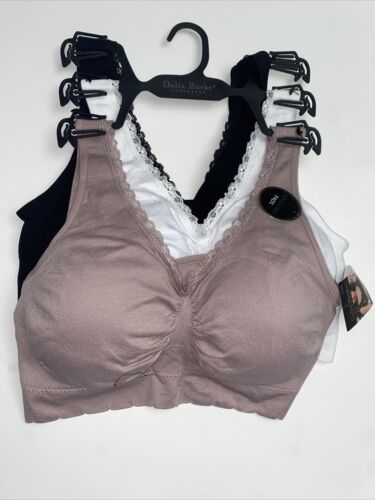 Delta Burke 3-Pack Seamless Bras Size 1X Soft Comfort Lounge Removable Pads NEW