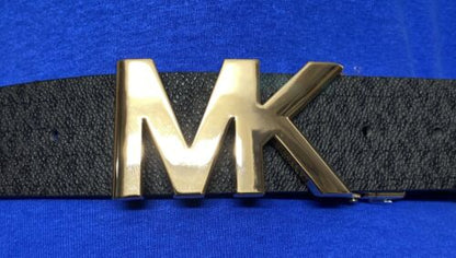 MICHAEL KORS BELT REVERSIBLE BLACK PRINTED MINI LOGO TO BLACK MK SILVER BUCKLE