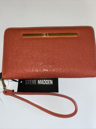 STEVE MADDEN WALLET WRISTLET STAMPED LOGO PAPAYA Zip Around STYLE!!!!
