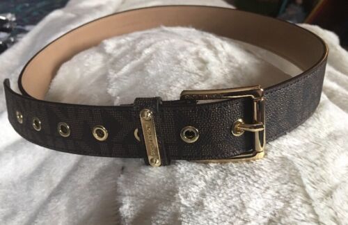 MICHAEL KORS BELT CHOCOLATE MK LOGO GOLD BUCKLE WITH GOLD EYELETS NICE