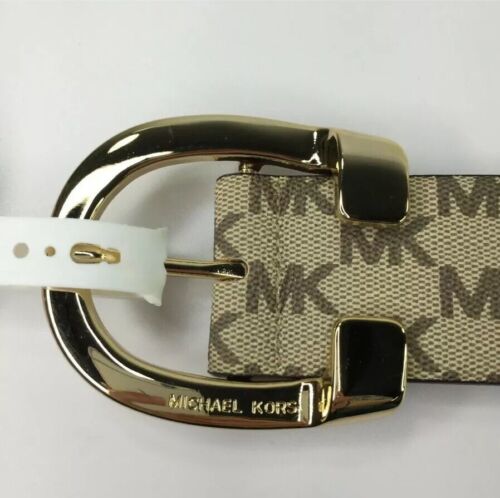 Michael Kors Belt~Beige Tan Signature Logo Leather Gold Buckle Med~MSRP $58~CUTE