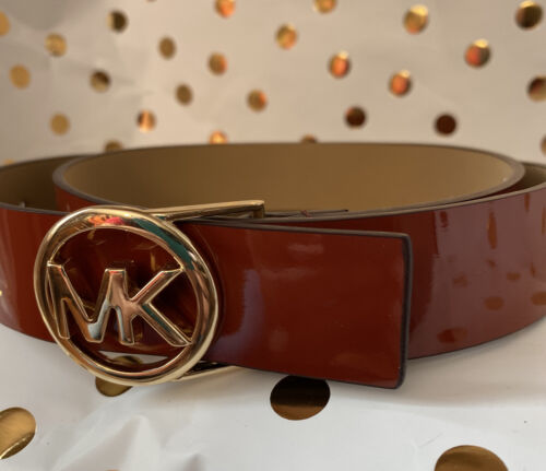 MICHAEL KORS BELT BURNT ORANGE GLOSS LEATHER GOLD LOGO BUCKLE KORS STYLE!!!