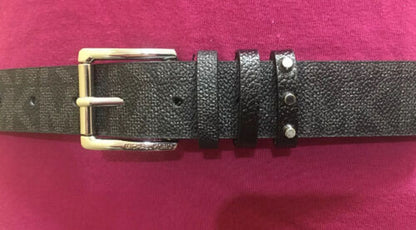 MICHAEL KORS BELT BLACK WITH PRINTED MK LOGO TRIPLE BELT LOOP WITH STUDS RARE!!