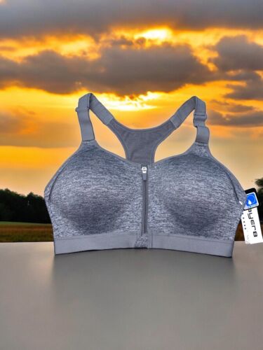 LAYER 8 MAXIMUM SUPPORT SIZE 2XL Sports Bra HEATHER GRAY Fitted Front Zipper-NEW