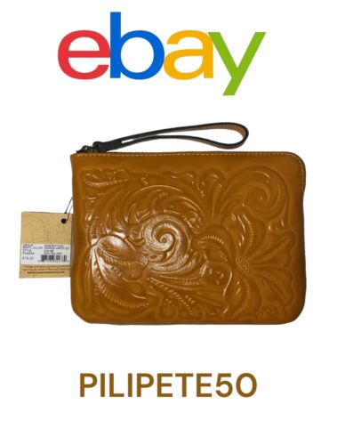 Patricia Nash CASSINI Leather Wristlet TOOLED ~ SUN YELLOW ~P349244 ~ REAR FIND!