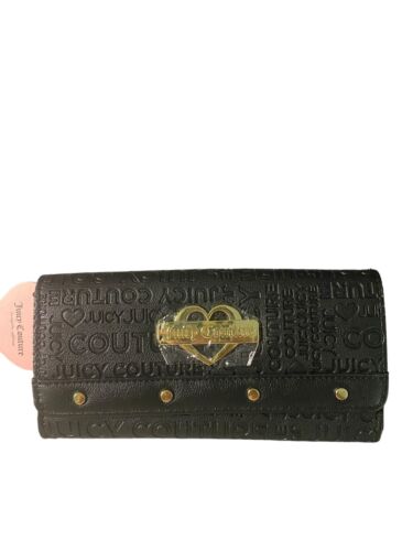 JUICY COUTURE BLACK~GLAM ELONGATED FLAP WALLET~CLUTCH STAMPED~JUST FOR YOU!