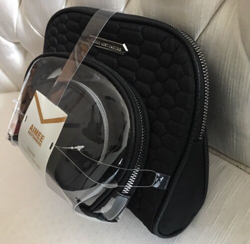 Aimee Kestenberg CHELSEA  3-Piece Set  BLACK QUILT Silver Zipper Cosmetic Bag