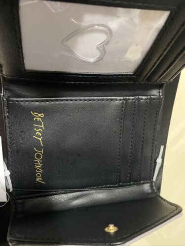 Betsey Johnson Peggable Card Case Flap Snap On Wallet Gray -Gold Hardware CUTE!