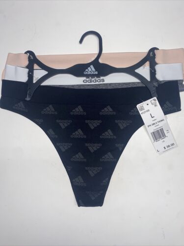 Adidas Women's 3-PK Blend Spandex THONG Underwear 4A2H96 (Size L)  MSRP $36