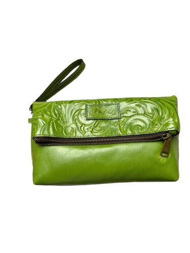 Patricia Nash Valerie Foliage-Green Tooled Leather Fold Over Clutch Wristlet New