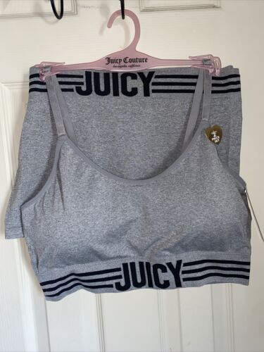 Juicy Couture Intimates Bra & Slip Short Set 3X~Gray/Black Logo~JC6338~2Pack