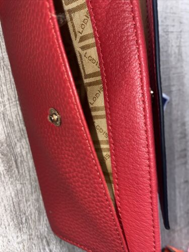 LODIS RED Kate Classic Pebbled Leather RFID Slim Large Flap Snap Wallet~UNIQUE