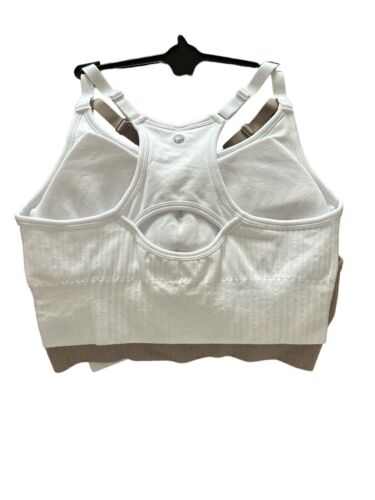 90 Degree By Reflex Seamless Noha Sports Bra~ Beige & White ~Set of 2~Sze LARGE