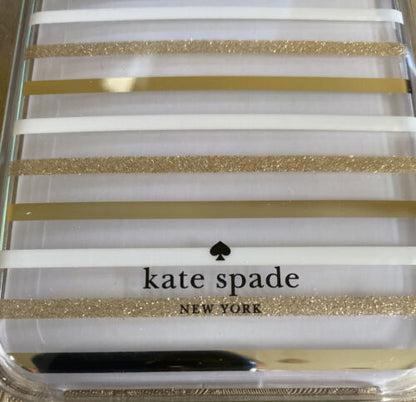 Kate Spade Phone Case For iPhone XR Clear with Gold Glitter/White/gold Stripes