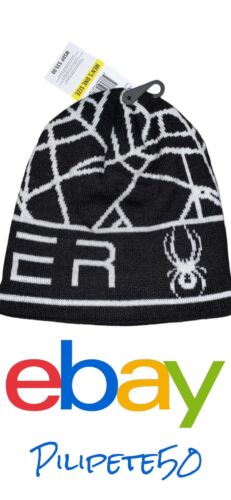 Spyder Jaquard Logo Beanie Hat Cap Black Graphic Ski and Snowboard New MSRP $35