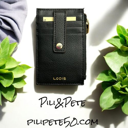 Lodis Wallet  Black Monica Mini Stacker RFID Protection Genuine Leather- UNIQUE!