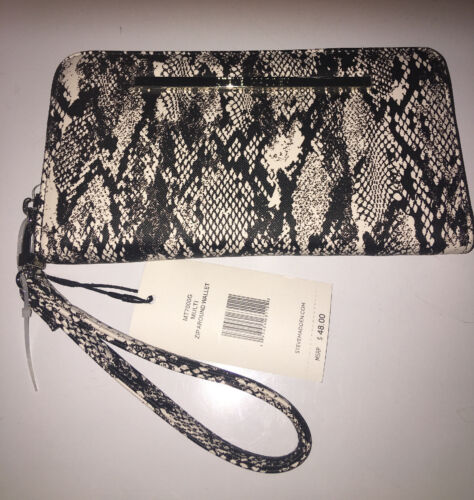 STEVE MADDEN WALLET WRISTLET MULTI BLACK/WHITE SMOOTH TEXTURED