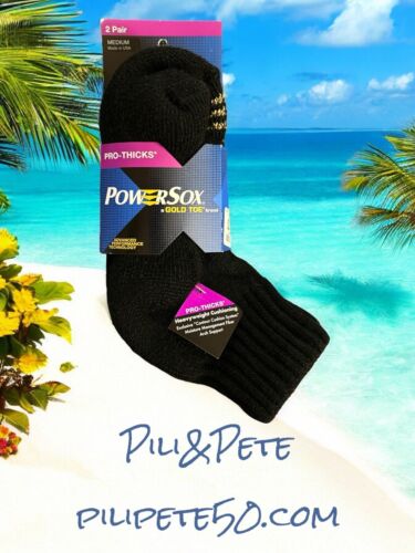 Gold Toe PowerSox  2 Pairs Heavy We Pro-Thick Socks Quarter Crew~ Size M 5-9