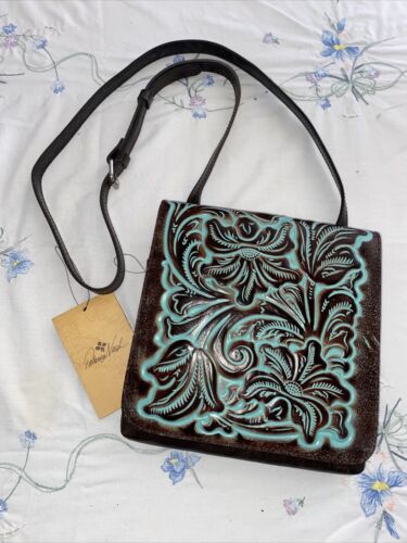 PATRICIA NASH GIRONA C/B TURQUOISE TOOLED LEATHER XBDY BAG STYLE P892244-UNIQUE!