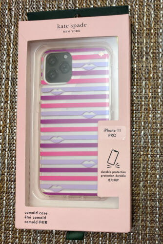 KATE SPADE IPHONE CASE iPHONE 11PRO MULTI STRIPES LAVENDER/PINK/PURPLE WITH LIPS