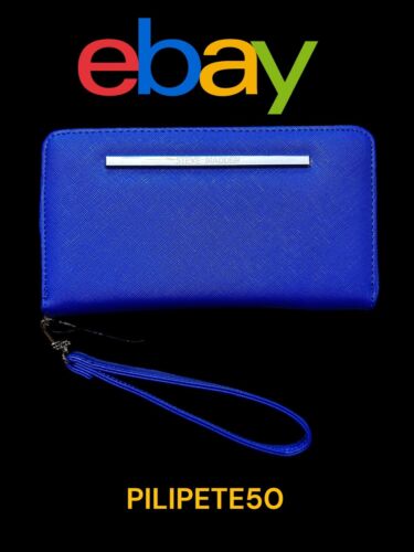 STEVE MADDEN WALLET WRISTLET MIDNIGHT BLUE SMOOTH TEXTURED SILVER ZIPPER~UNIQUE!