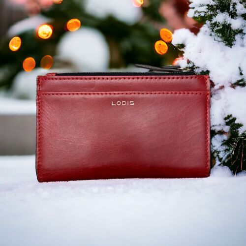 LODIS Coin Purse Bifold Card Wallet  Red Genuine Leather-ABSOLUTELY BEAUTIFUL!!!