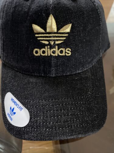 ADIDAS Cap Women’s Black Denim GOLD SHIMMER Logo  Brand New!