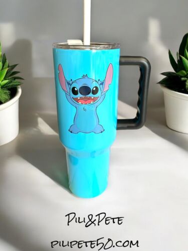 Disney Stitch Stainless Steel 40 oz Tumbler with Handle Lid & Straw~ Collectible