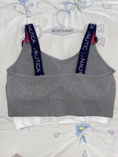 NÁUTICA 2PACK INTIMATES NT7348 WHITE/GRAY LOGO BRAS SIZE L BEAUTIFUL !!!
