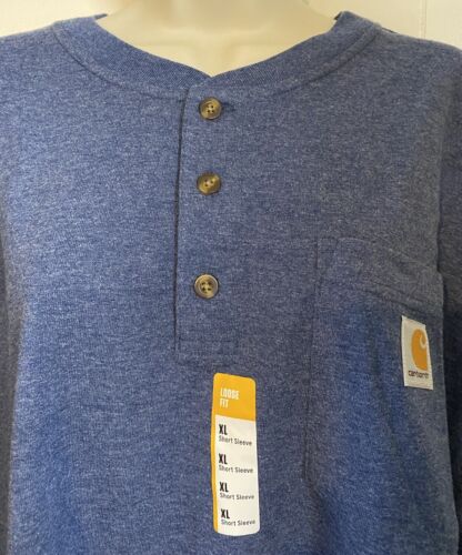 Carhartt Men's Loose Fit Heavyweight Short-Sleeve Pocket Henley T-Shirt XL Blue