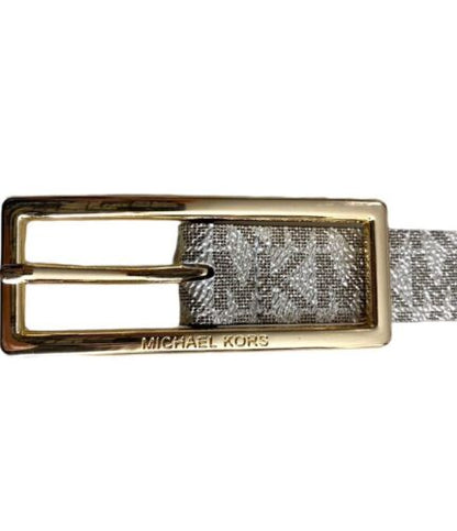 Michael Kors belt glittery gold printed MK logo gold rectangle buckle "Skinny" M