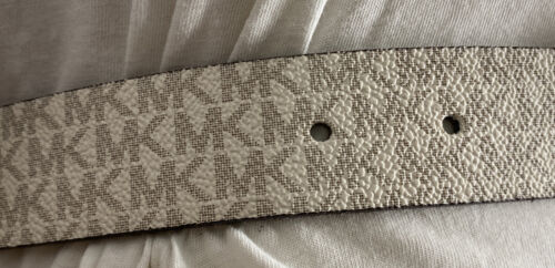 MICHAEL KORS BELT REVERSIBLE CHOCOLATE/VANILLA MK LOGO PRINT GOLD OVAL BUCKLE