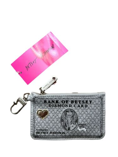 BETSEY JOHNSON XOMINI Wallet CARD HOLDER Silver Zip Bank Of Betsey Diamond NWT