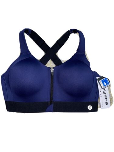 LAYER 8 MAXIMUM SUPPORT SIZE MEDIUM SPORT BRA FITTED BLUE/BLACK Front Zipper-NEW
