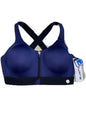 LAYER 8 MAXIMUM SUPPORT SIZE MEDIUM SPORT BRA FITTED BLUE/BLACK Front Zipper-NEW