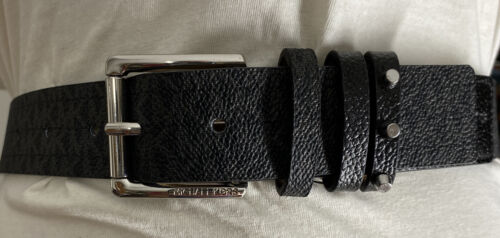 MICHAEL KORS BELT BLACK WITH MINI PRINTED MK LOGO TRIPLE BELT LOOP WITH STUDS