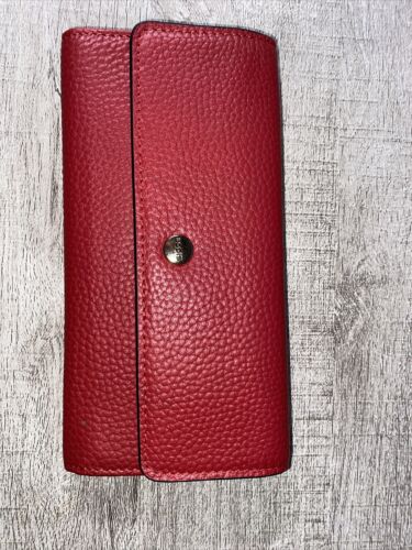 LODIS RED Kate Classic Pebbled Leather RFID Slim Large Flap Snap Wallet~UNIQUE
