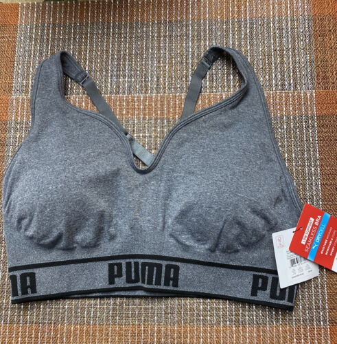 PUMA Women's Seamless Sports Bra - Heather Gray/Black Low Support  SUPER CUTE!!