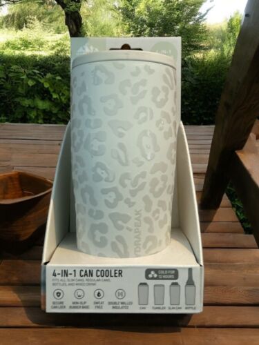 HydraPeak~4 In 1 Can Cooler~ Non Slip Rubber Base~Cream Leopard ~GREAT PURCHASE!