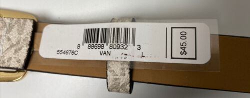 Michael Kors Belt Vanilla Mini Printed MK Logo Gold Buckle (Skinny) Size Med