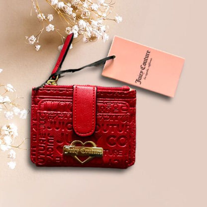 JUICY COUTURE Scarlet Red Glam Tab WALLET CARD CASE FOLD~ID Card & Coin Purse