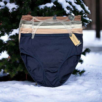 NAUTICA 5-pack~Organic Cotton Women Briefs Sz L High-Rise Multicolor NT3771~GREA