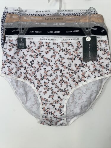LAURA ASHLEY Intimates Cotton-Spandex Brief Panties~Size L~5 pair Style LS9221