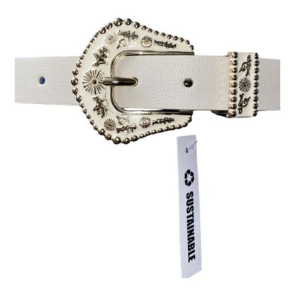 STEVE MADDEN BELT LARGE WITH WHITE AND GOLD BEAUTIFUL DESIGNED BUCKLE (SKINNY)