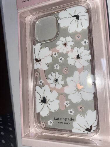 Kate Spade Protective Case~iPhone 13 Clear Floral Pink & Rhinestones~MagSafe NEW